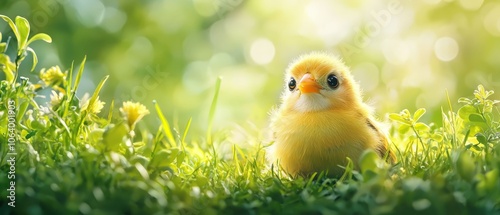 A small yellow bird sitting in the grass