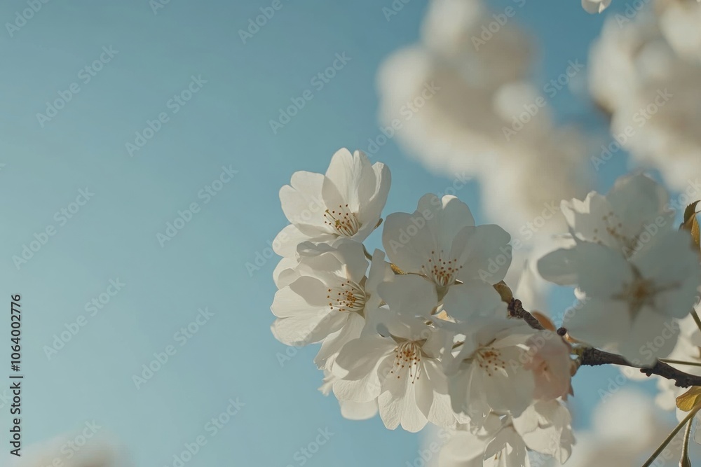 Close-up of Cherry Blossoms Against Blue Sky Generative AI Close-up of Cherry Blossoms Against Blue Sky Generative AI