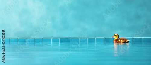 Wallpaper Mural A duck floating in a swimming pool with a blue wall behind it Torontodigital.ca