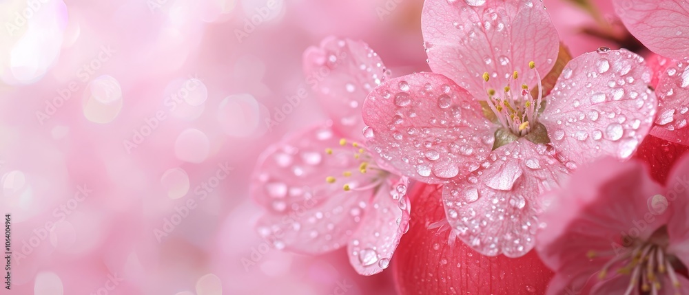 A close up of a pink flower with water droplets on it