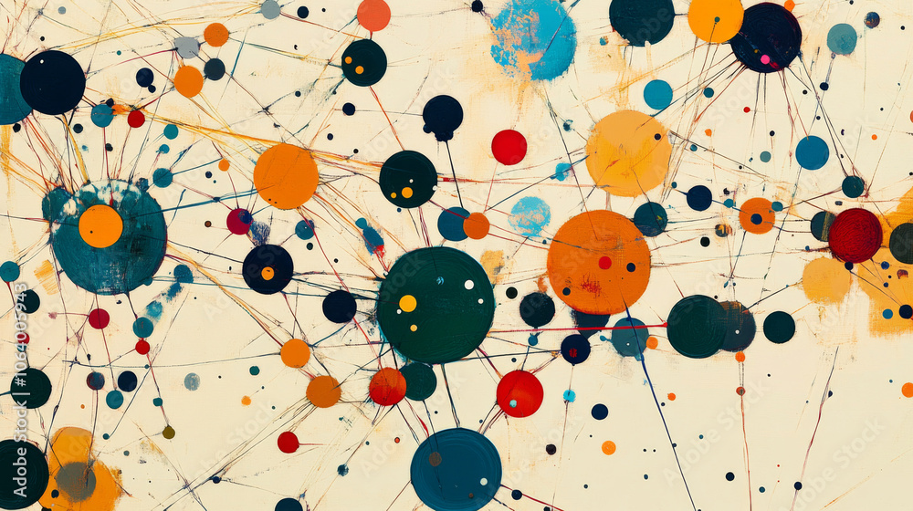 Abstract Neural Network Painting: Interconnected Circles and Lines