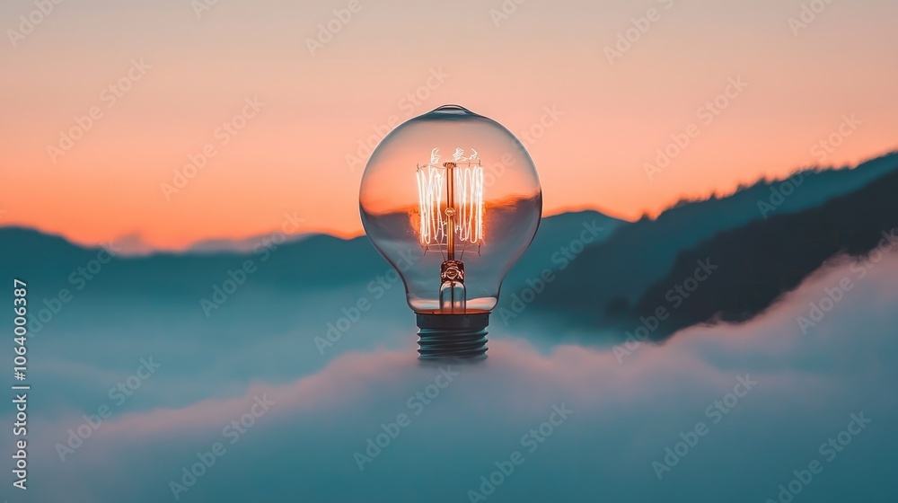 Softly Illuminated Light Bulb Above the Clouds Softly Illuminated Light Bulb Above the Clouds