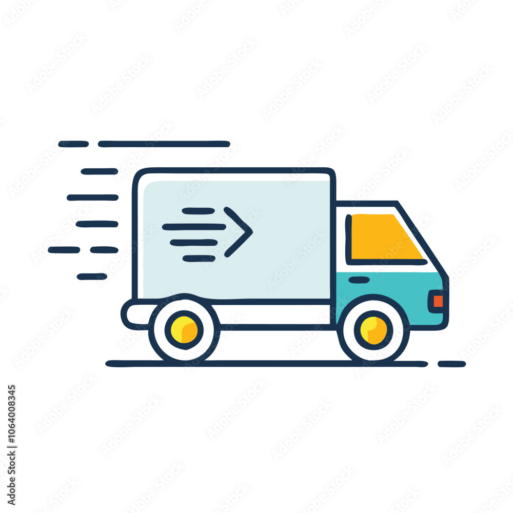 Fast delivery truck icon in modern style, Illustration of a delivery truck with motion lines, symbolizing fast shipping, logistics, and transportation in a simple, modern design.
Fast delivery truck icon in modern style, Illustration of a delivery truck with motion lines, symbolizing fast shipping, logistics, and transportation in a simple, modern design.
