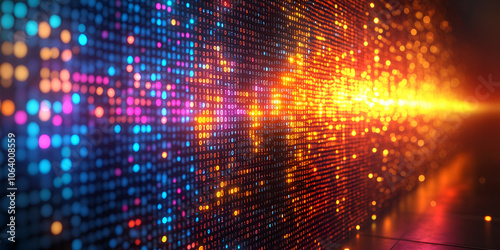 Wallpaper Mural A vibrant, colorful digital display with a gradient of lights, creating a mesmerizing visual effect with multiple glowing dots and beams. Torontodigital.ca