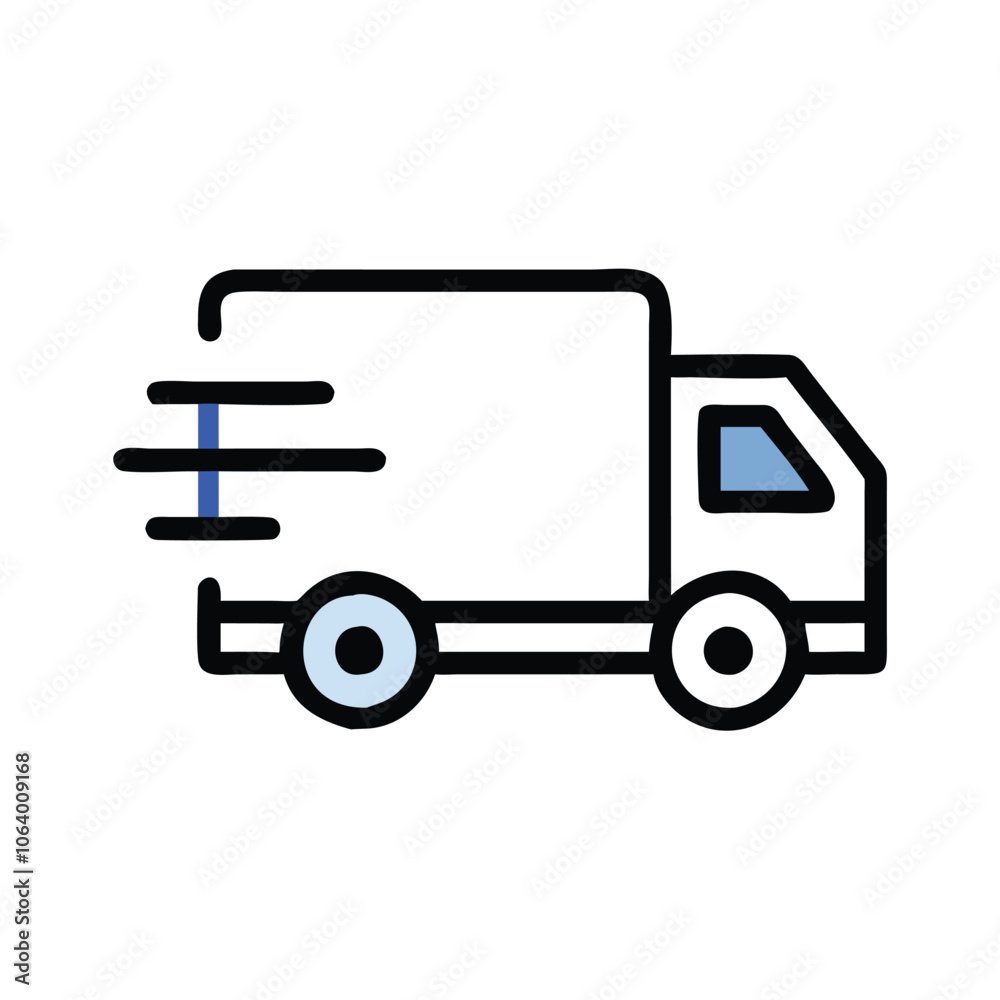 Simple delivery van icon with motion lines, Black and white outline of a delivery van with motion lines, representing fast shipping, transportation, and logistics services.
Simple delivery van icon with motion lines, Black and white outline of a delivery van with motion lines, representing fast shipping, transportation, and logistics services.