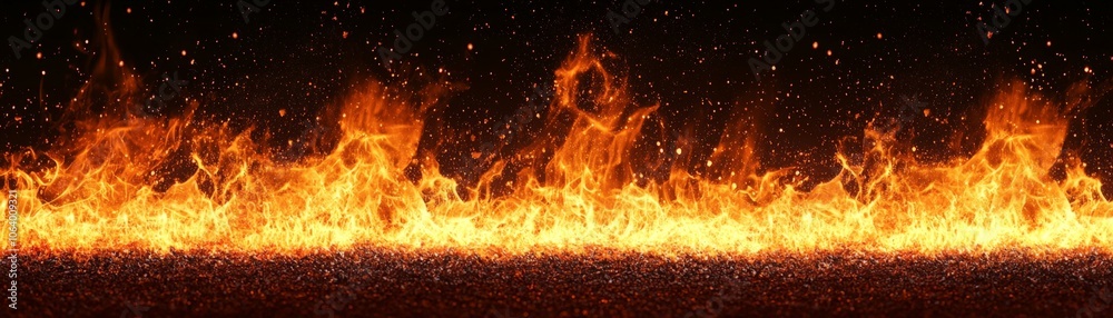 A vibrant, blazing fire line with fierce flames and sparks, set against a dark background, creating an intense visual display. A vibrant, blazing fire line with fierce flames and sparks, set against a dark background, creating an intense visual display.