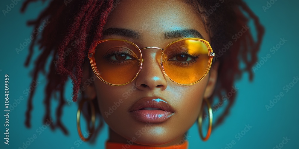Fototapeta premium Girl in sunglasses and bright makeup. Fashion, style, shop, shopping, makeup