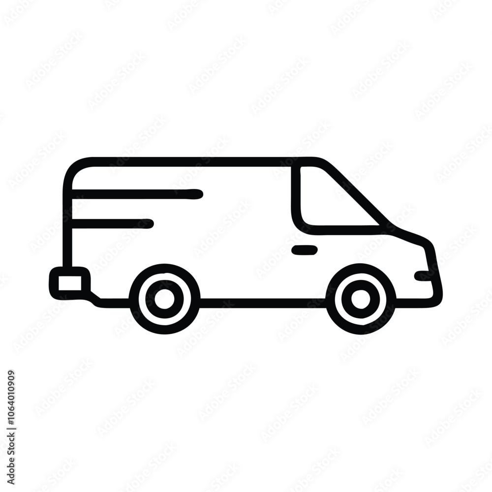 Basic delivery truck icon in black outline, Minimalistic black outline of a delivery truck, symbolizing transportation, shipping, and logistics services in a simple design.
Basic delivery truck icon in black outline, Minimalistic black outline of a delivery truck, symbolizing transportation, shipping, and logistics services in a simple design.