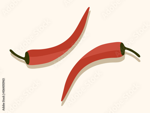 Two red hot peppers on a beige background. Vegetables, healthy food, proper nutrition. Vector illustration