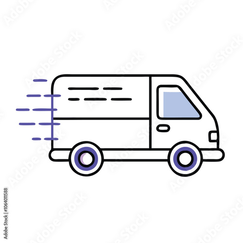 Fast delivery truck icon in modern style, Illustration of a delivery truck with motion lines, symbolizing fast shipping, logistics, and transportation in a simple, modern design. 