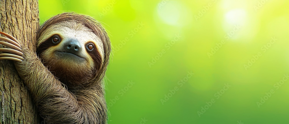 Fototapeta premium A sloth hanging from a tree in the jungle