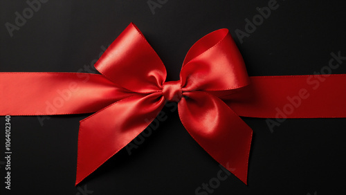 Luxurious Red Satin Ribbon Bow on Black: Elegant Gift Wrapping for High-End Retailers and Festive Promotions