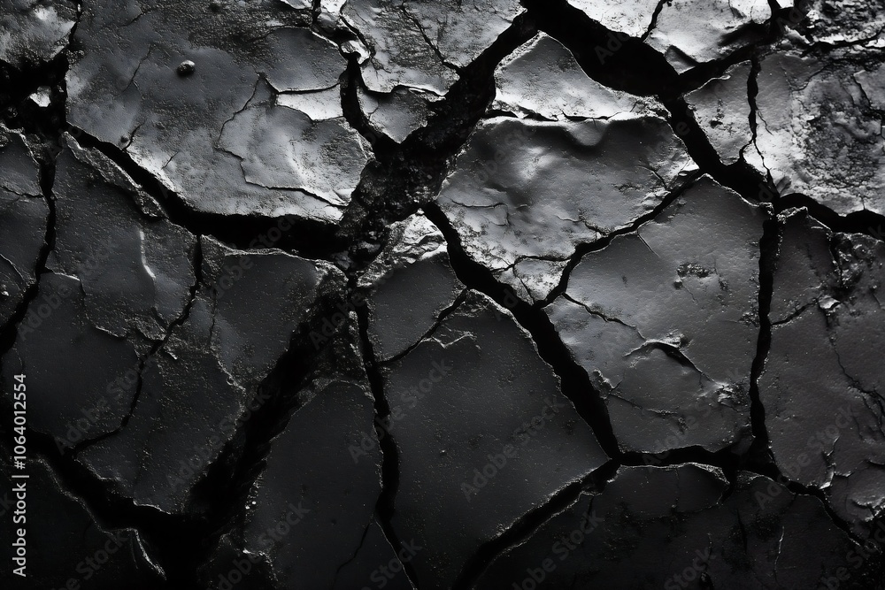 High-contrast black and white close-up of cracked, dry soil with deep fissures, highlighting texture and dramatic lighting, symbolizing drought and environmental decay High-contrast black and white close-up of cracked, dry soil with deep fissures, highlighting texture and dramatic lighting, symbolizing drought and environmental decay