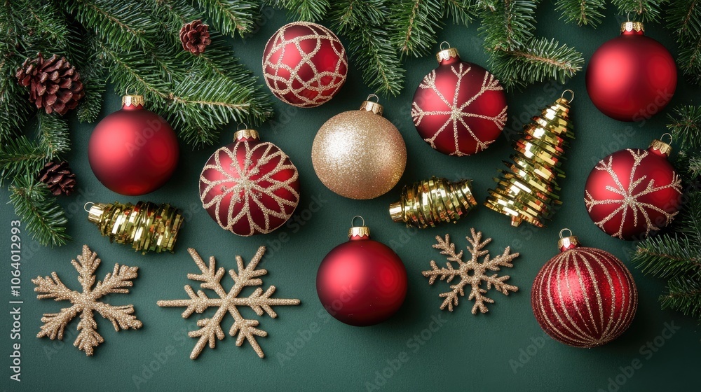 Festive Christmas Ornaments and Greenery Decoration Festive Christmas Ornaments and Greenery Decoration