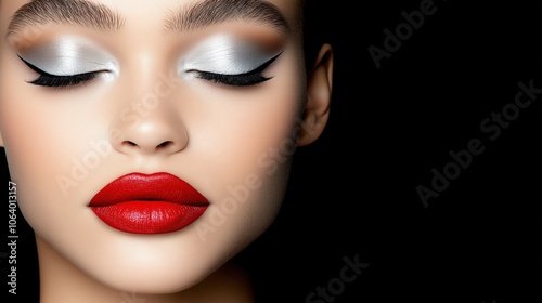 Glamorous portrait of woman with bold makeup and closed eyes