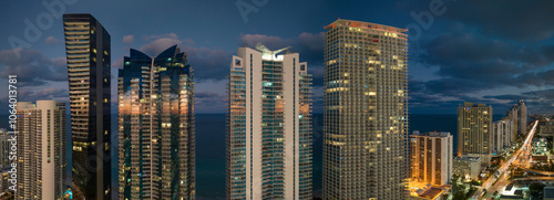 Canvastavla Night urban landscape of downtown district in Sunny Isles Beach city in Florida, USA