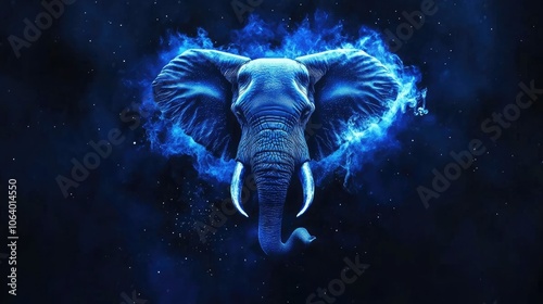 Mysterious Blue Elephant with Ethereal Glow