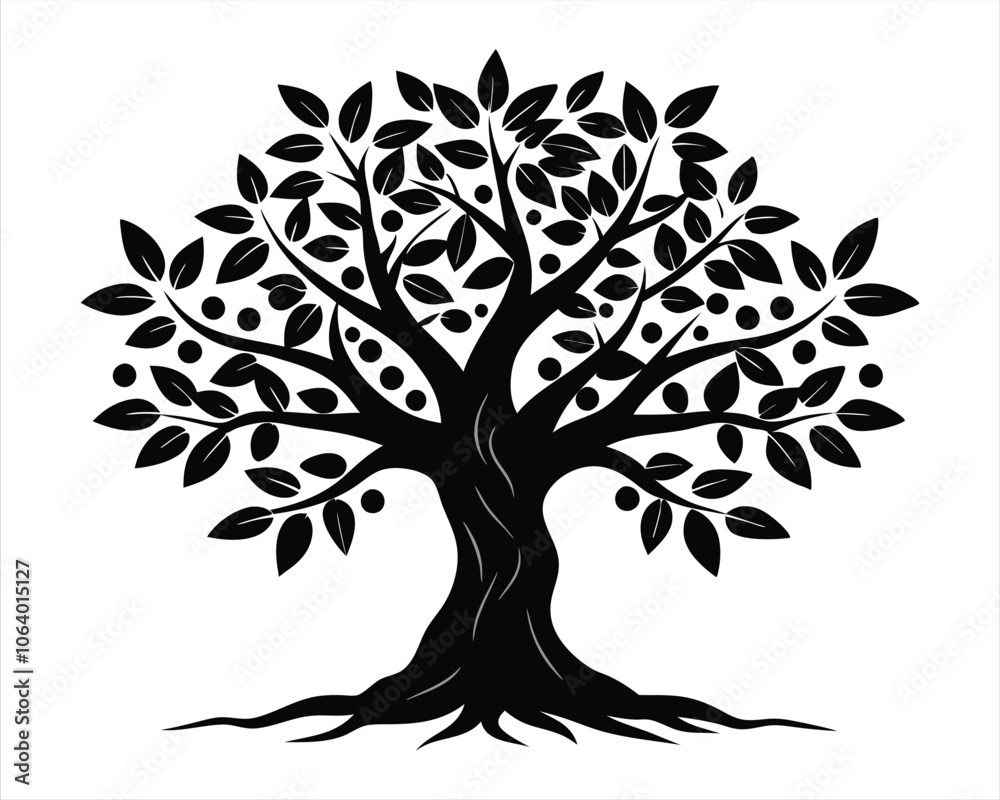 Obraz premium Black Silhouette of a Tree Icon, Perfect for Nature Themes, Environmental Projects, Landscaping Designs, and Botanical Illustrations. Vector Illustration.