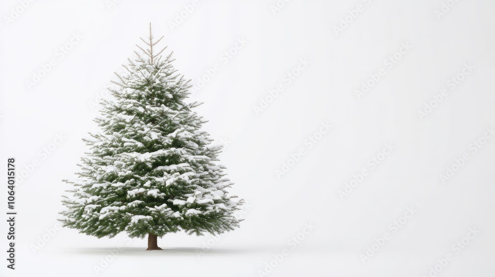 Fototapeta premium Snow-covered Christmas Tree in Bright Background
