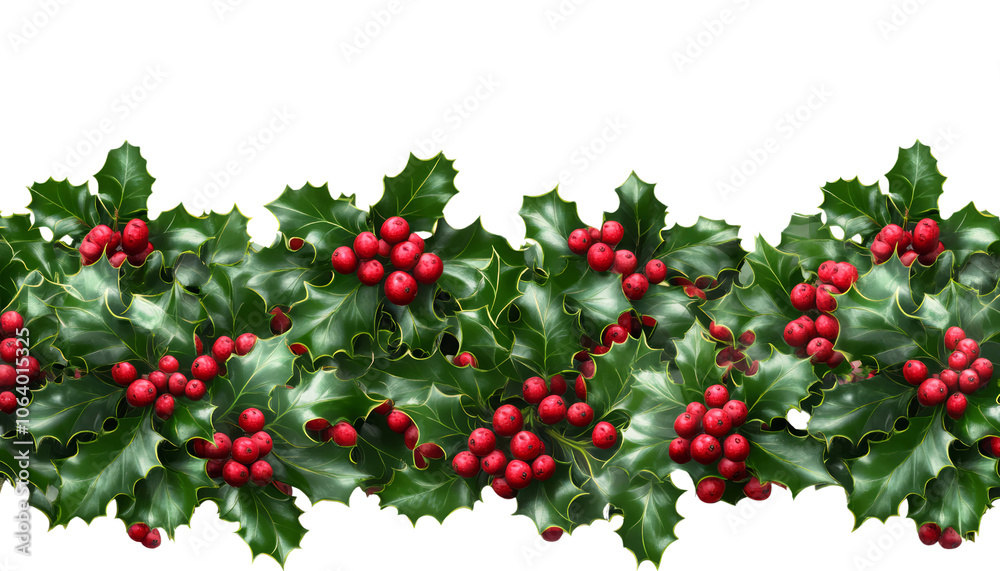 Obraz premium Christmas Holly Garland: Festive Greenery and Red Berries