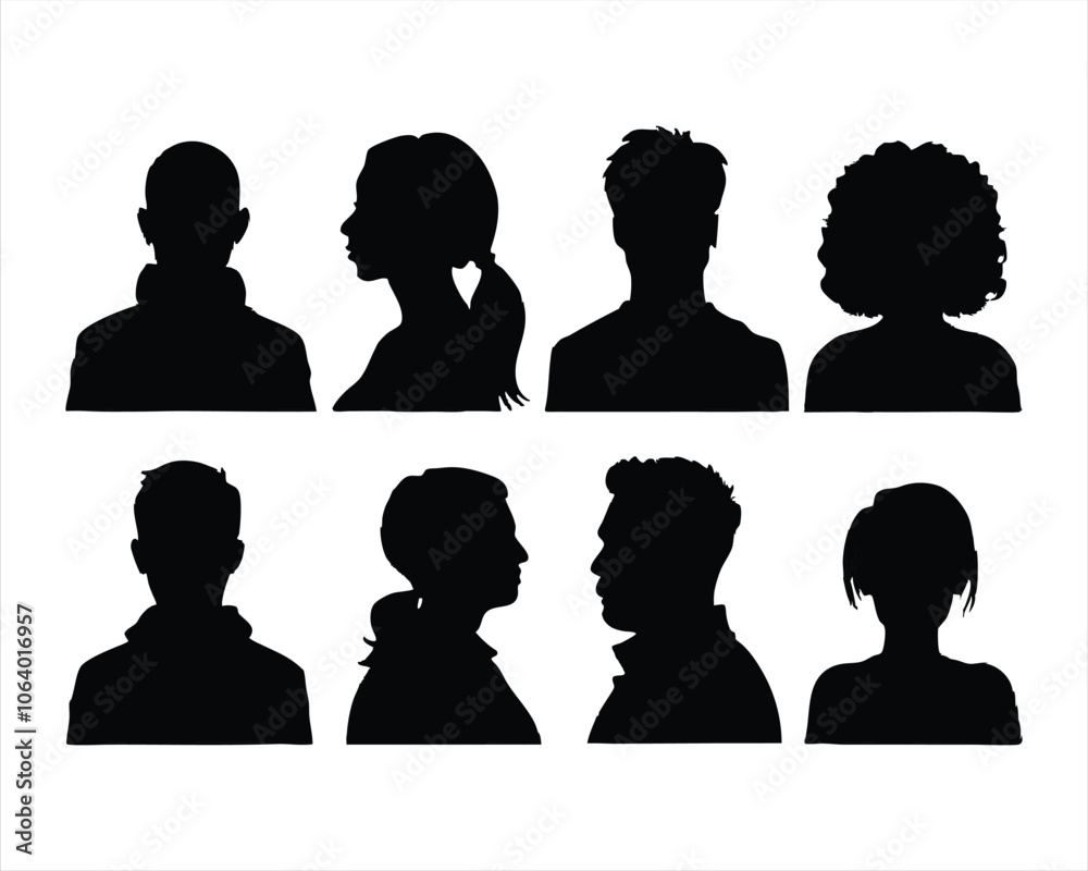 Black Silhouette of Men and Women Profile - Ideal for Portraits, Social, and Relationship-Themed Designs Black Silhouette of Men and Women Profile - Ideal for Portraits, Social, and Relationship-Themed Designs