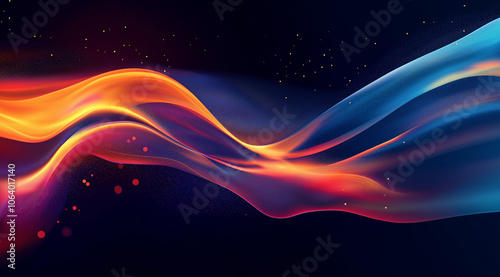 Abstract colorful light and color background with energy waves, fractal design, dark blue background, red, orange, purple, and pink colors, detailed, hyper-realistic.