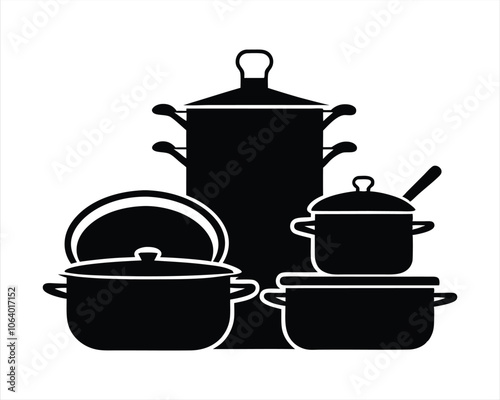 Black Silhouette of Kitchen Cooking Pot - Ideal for Culinary Designs, Recipe Graphics, and Kitchenware Branding