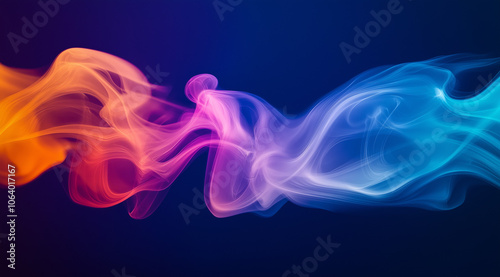 Abstract colorful light and color background with energy waves, fractal design, dark blue background, red, orange, purple, and pink colors, detailed, hyper-realistic.