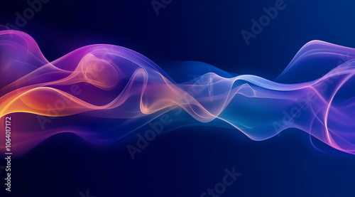 Abstract colorful light and color background with energy waves, fractal design, dark blue background, red, orange, purple, and pink colors, detailed, hyper-realistic.