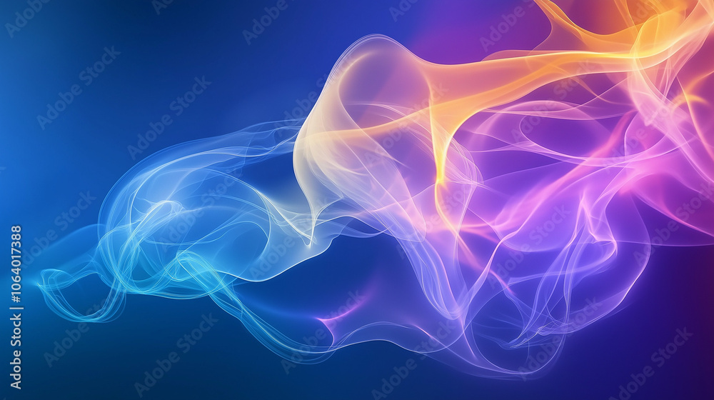 Fototapeta premium Abstract colorful light and color background with energy waves, fractal design, dark blue background, red, orange, purple, and pink colors, detailed, hyper-realistic.