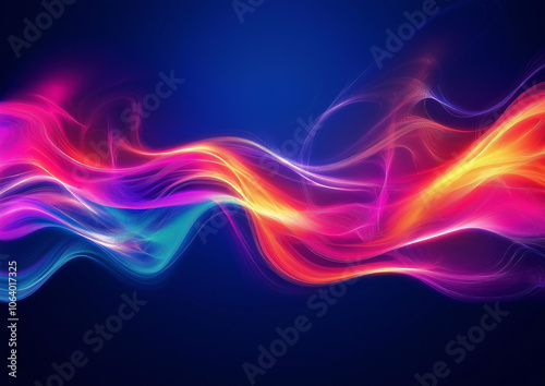 Abstract colorful light and color background with energy waves, fractal design, dark blue background, red, orange, purple, and pink colors, detailed, hyper-realistic.