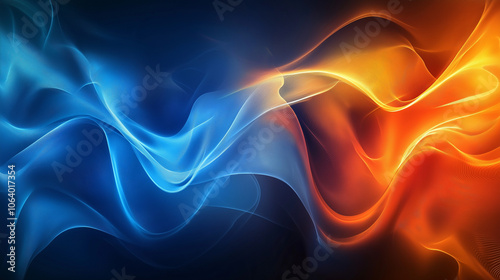 Abstract colorful light and color background with energy waves, fractal design, dark blue background, red, orange, purple, and pink colors, detailed, hyper-realistic.