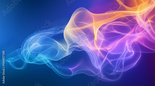 Abstract colorful light and color background with energy waves, fractal design, dark blue background, red, orange, purple, and pink colors, detailed, hyper-realistic.