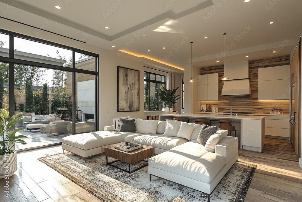 © Alienmarsh - Modern living room with open layout, natural light, and stylish furnishings. © Alienmarsh - Modern living room with open layout, natural light, and stylish furnishings.