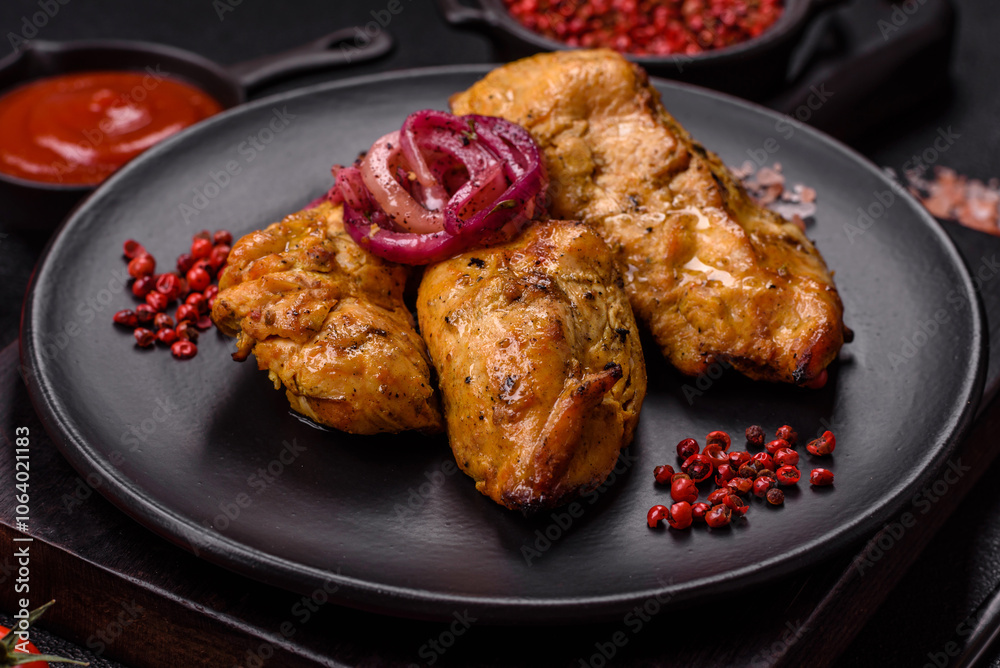 Chicken fillet pieces marinated with salt and spices Chicken fillet pieces marinated with salt and spices