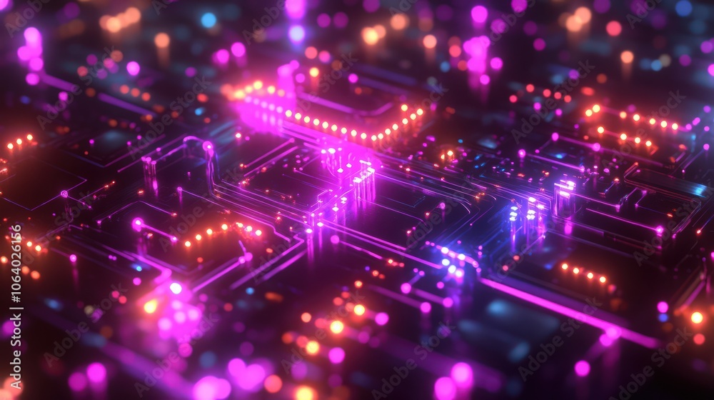 Obraz premium Simulation a quantum computer processing complex algorithms with glowing circuits