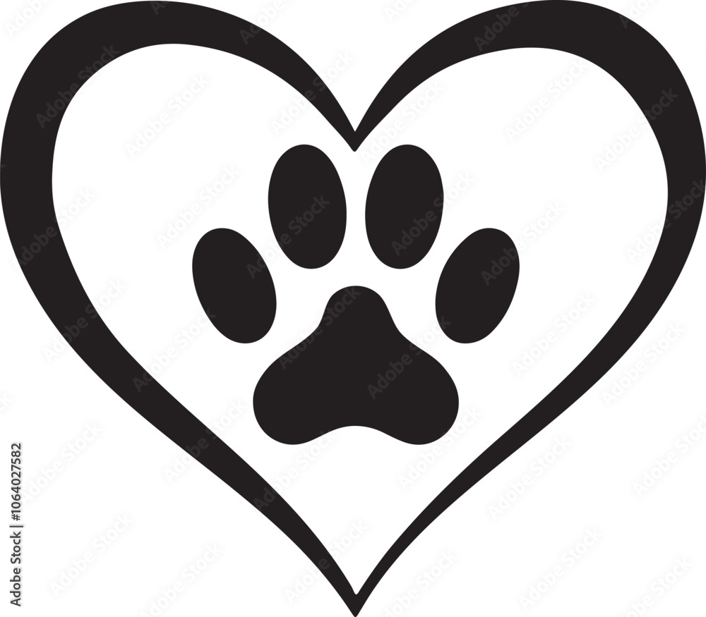 Unique Heart and Paw Print Art in Elegant Hand Style Unique Heart and Paw Print Art in Elegant Hand Style