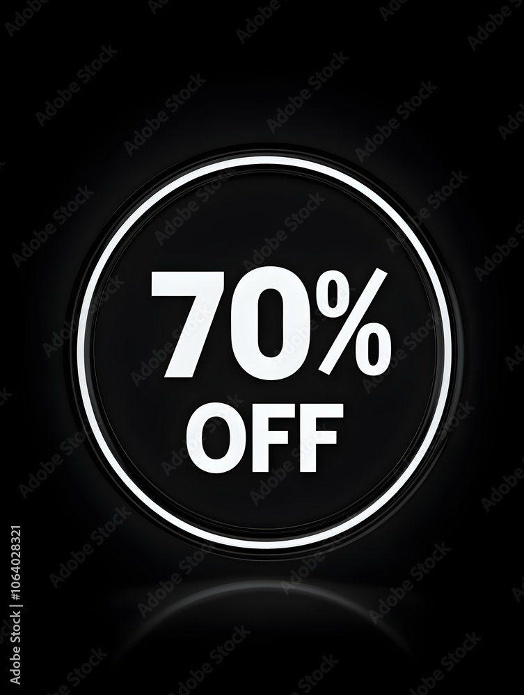 White '70% OFF' Promotional Sign on a Black Background White '70% OFF' Promotional Sign on a Black Background