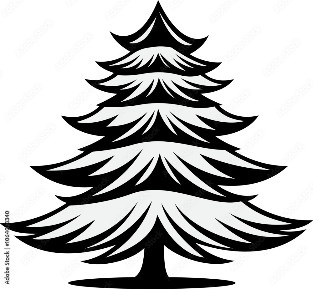 Stylish Black Christmas Tree with Star Topper vector illustration Stylish Black Christmas Tree with Star Topper vector illustration