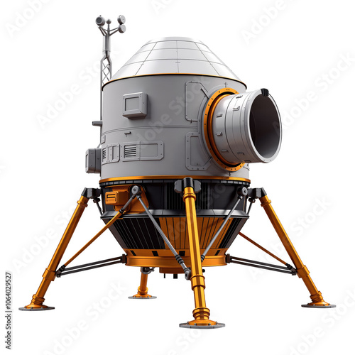 Fototapeta Naklejka Na Ścianę i Meble -  A detailed 3D render of a spacecraft, poised for landing. The image is perfect for illustrating space exploration, science fiction.