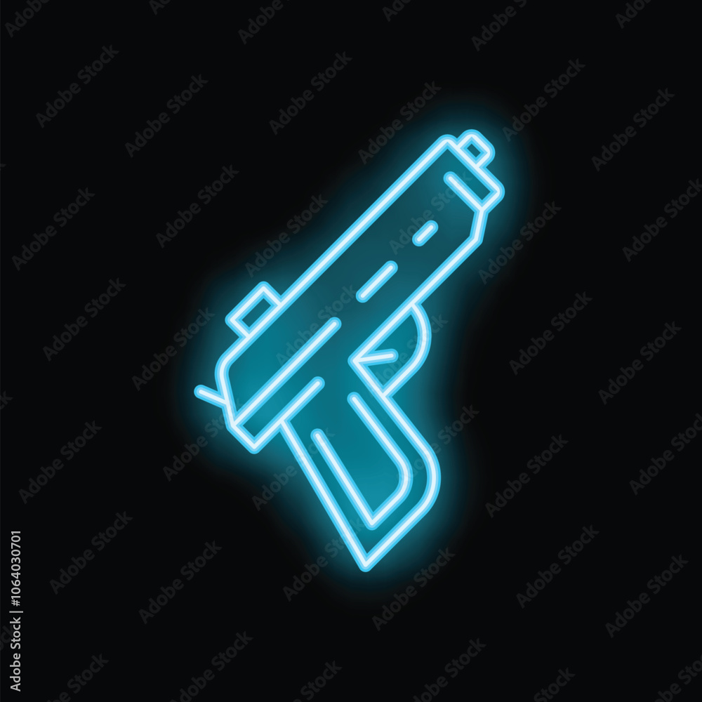 Neon blue submachine gun is glowing on a black background Neon blue submachine gun is glowing on a black background