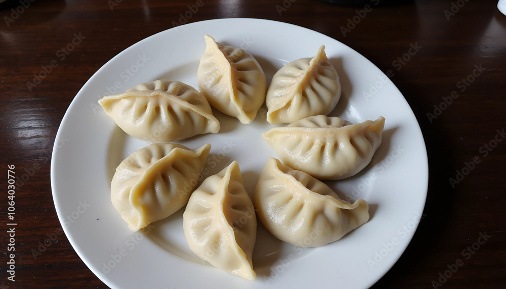 Traditional homemade dumplings arranged on a white plate, showcasing intricate folding techniques for a delicious meal. Generative AI Traditional homemade dumplings arranged on a white plate, showcasing intricate folding techniques for a delicious meal. Generative AI