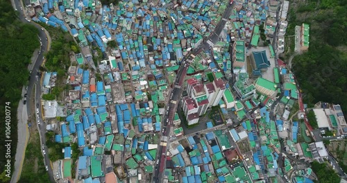 Arial Drone View Of Gamcheon Culture Village In Busan, South Korea, Korea Travel