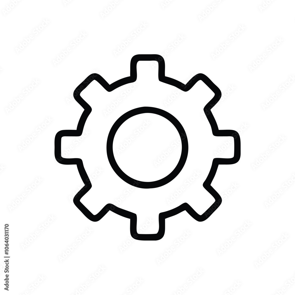 Basic gear icon in black outline, Minimalistic black outline of a single gear, symbolizing settings, mechanics, and configuration in a simple, clean design.