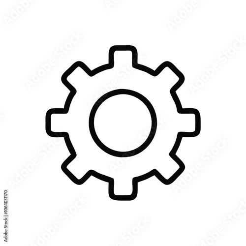 Basic gear icon in black outline, Minimalistic black outline of a single gear, symbolizing settings, mechanics, and configuration in a simple, clean design.