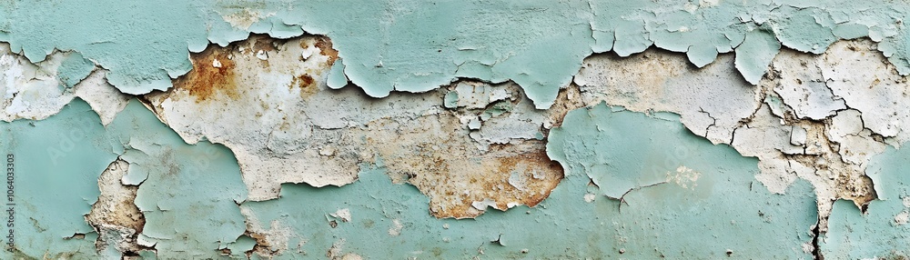 Obraz premium Close-up of a weathered wall with peeling paint revealing underlying layers.