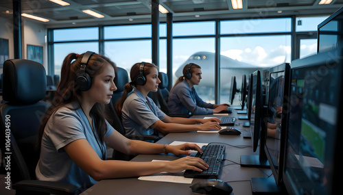 Students actively participate in hands-on training with flight simulators at cutting-edge facility, enhancing their aviation skills in dynamic, collaborative environment full of enthusiasm & learning