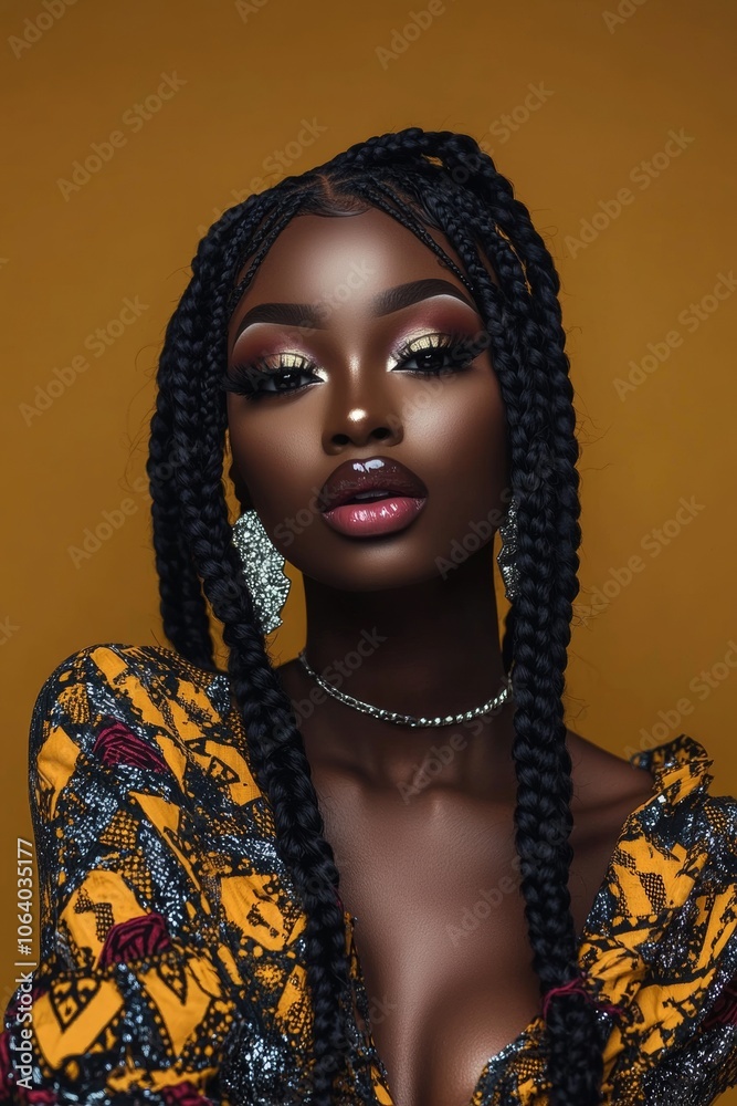 Beautiful African Woman with Luxurious Box Braids and Glamorous Makeup, Perfect for Beauty and Fashion Campaigns Generative AI Beautiful African Woman with Luxurious Box Braids and Glamorous Makeup, Perfect for Beauty and Fashion Campaigns Generative AI