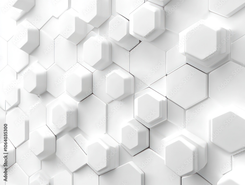 White hexagon background in 3D, emphasizing modern science and technology White hexagon background in 3D, emphasizing modern science and technology
