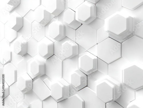 White hexagon background in 3D, emphasizing modern science and technology